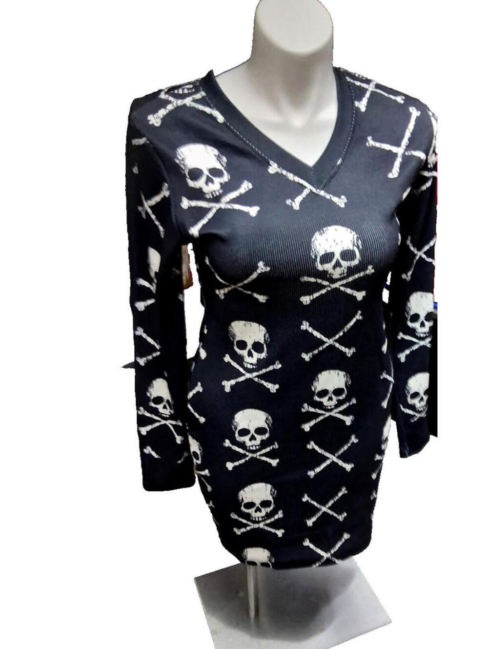 New Plus Size Skull & Crossbones Pull Over V Neck XXL Dress Halloween Goth